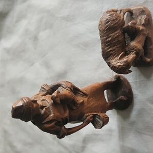 Handcarved Wooden Shepherd and Sheep Figurine Set